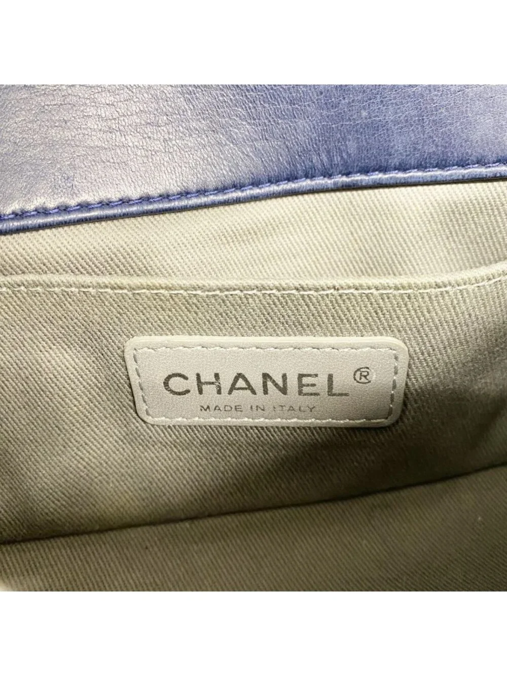 Chanel Shoulder Bag Boy Suede Navy Silver